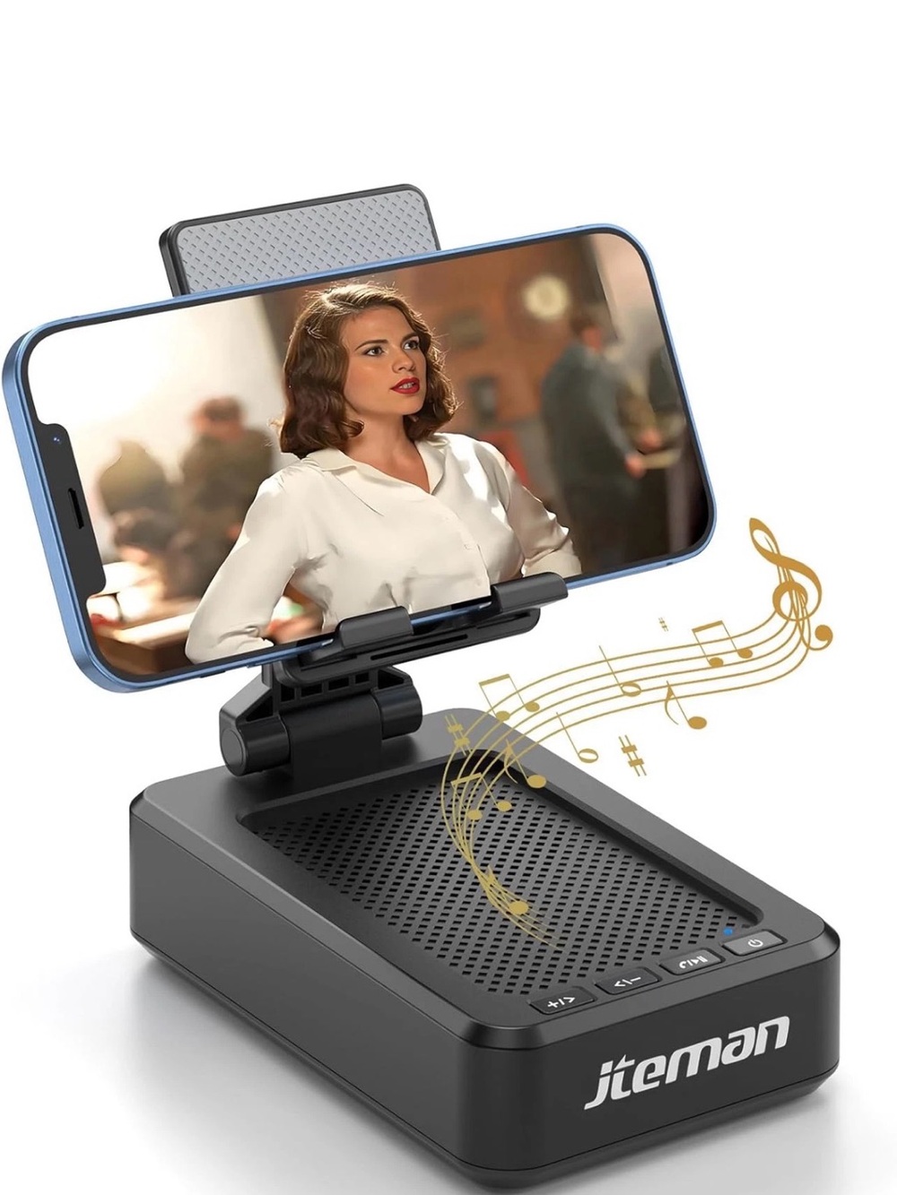 Black Phone Stand with Bluetooth Speaker